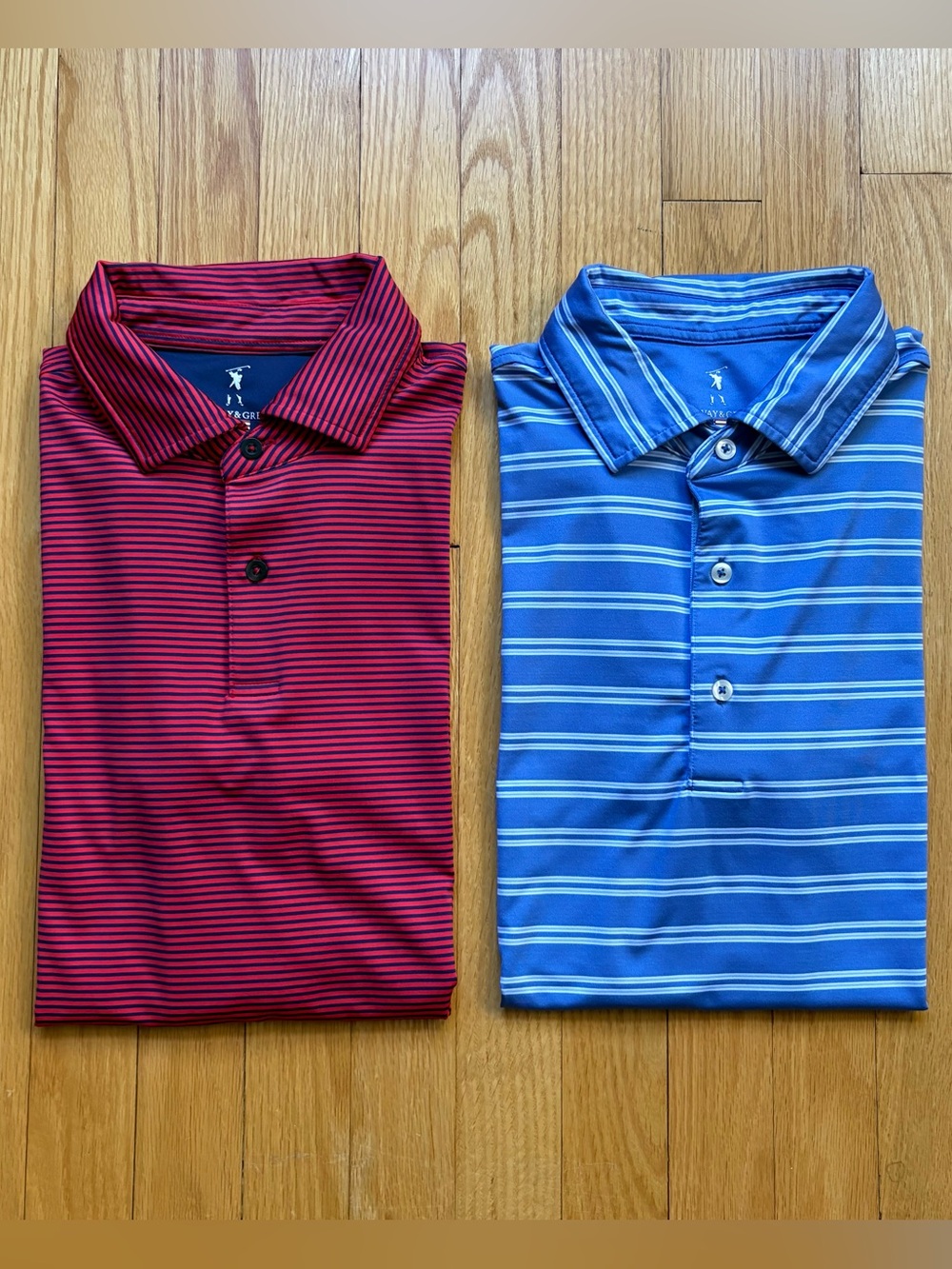 Lot 2 Fairway & Greene Men’s Short Sleeve Polo Medium Blue Red Stripes USA Made